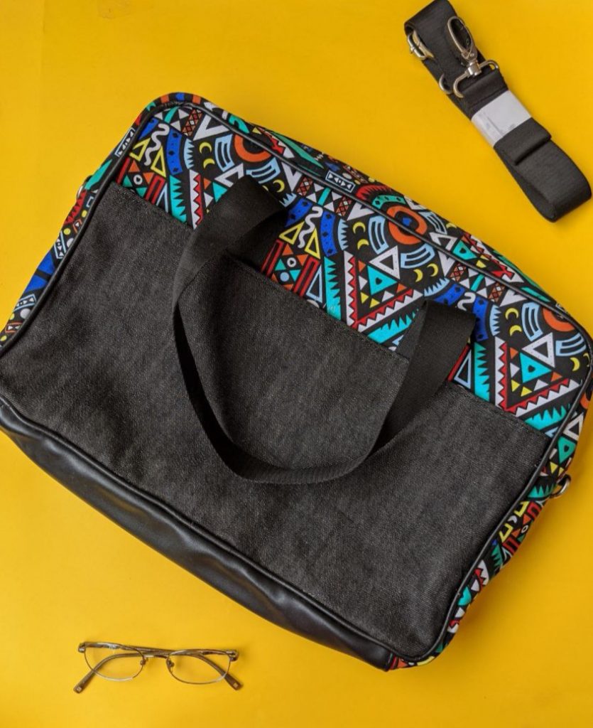 Jeans and Ankara Laptop bag
