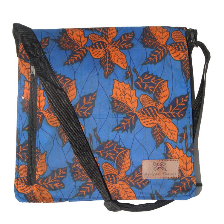 Blue Orange Leaves Ankara Messenger bag