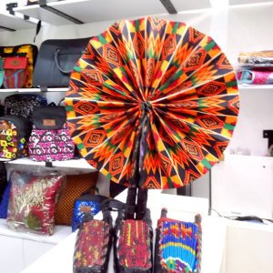 Orange Kente African Print Ankara Hand fan