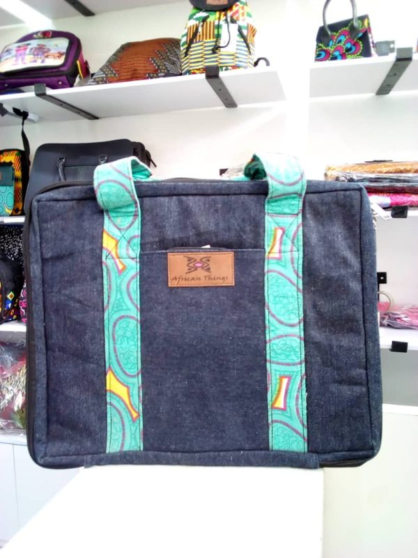 African print Laptop bag sleeve with jeans material (small)