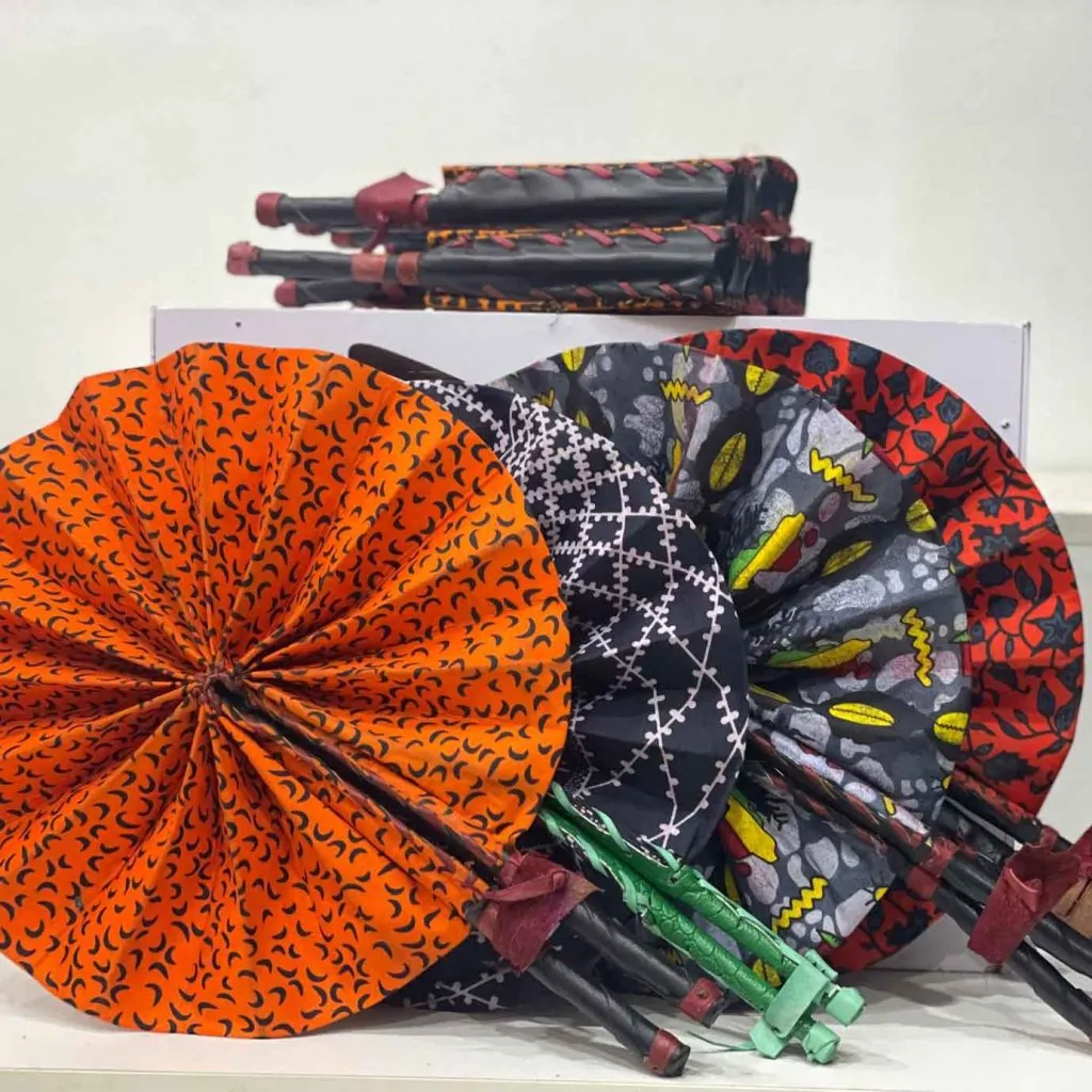 Collection of colorful Ankara styled hand fans. Great for souvenir Ideas for corporate events & business.