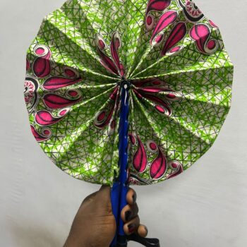 African print foldable Ankara and leather handfan for souvenir gift items weddings burial:funerals