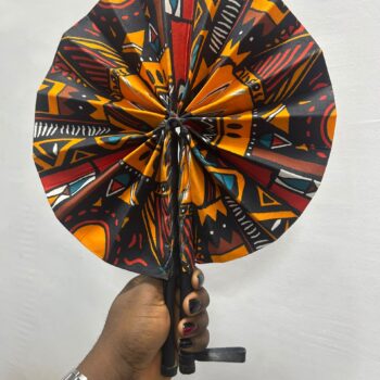 African print foldable Ankara and leather handfan for souvenir gift items weddings burial:funerals