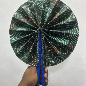 African print foldable Ankara and leather handfan for souvenir gift items weddings burial:funerals