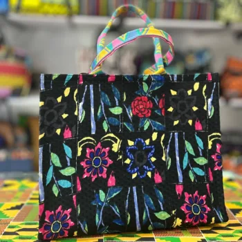 Black Floral Pattern Canvas Tote Bag in Lagos Nigeria, from African Things