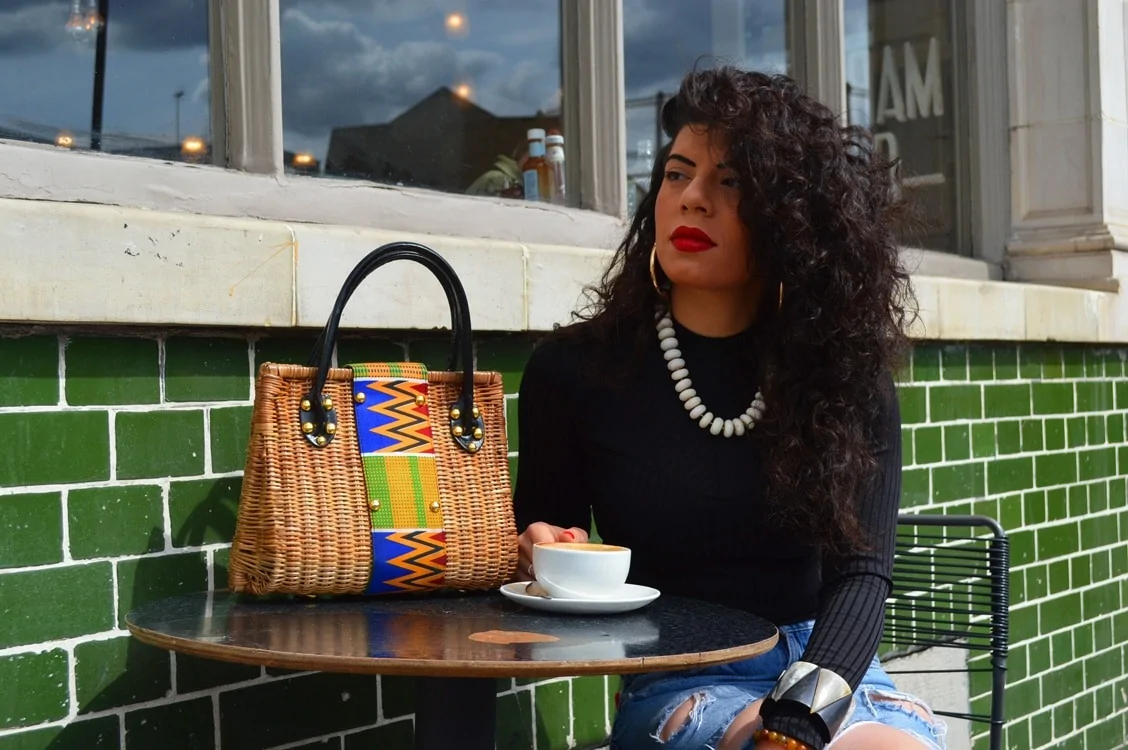 Basket with Kente African Print Handbag