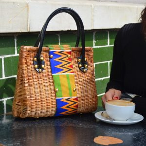 Basket with Kente African Print Handbag