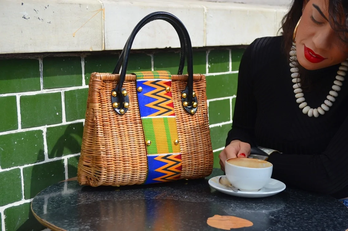 Basket with Kente African Print Handbag
