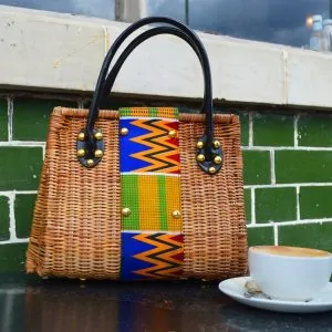 Basket with Kente African Print Handbag