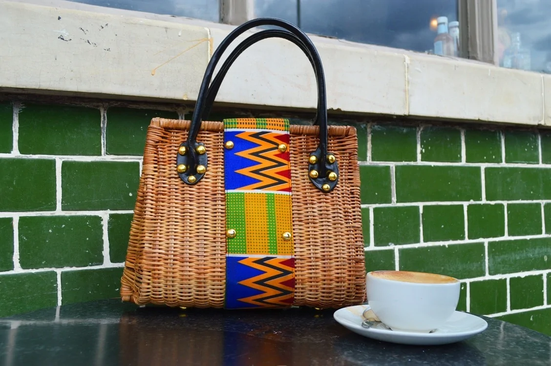 Basket with Kente African Print Handbag