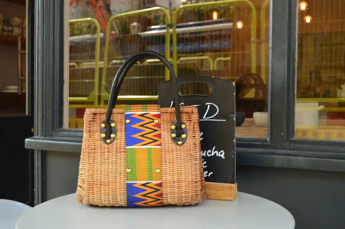Basket with Kente African Print Handbag