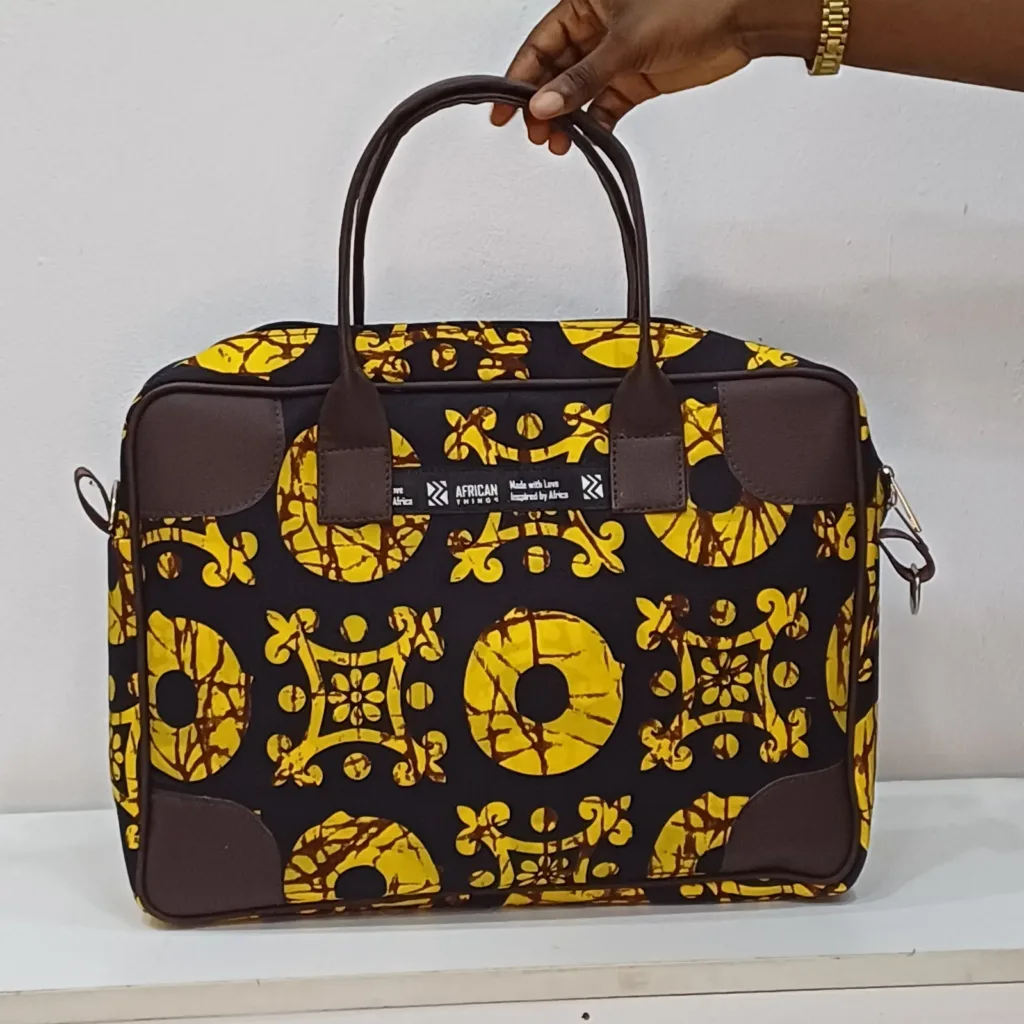 Deji African print and leather laptop bag 12