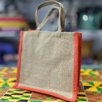 Natural Jute Tote Bag with Coral Trim in Lagos, Nigeria, from African Things