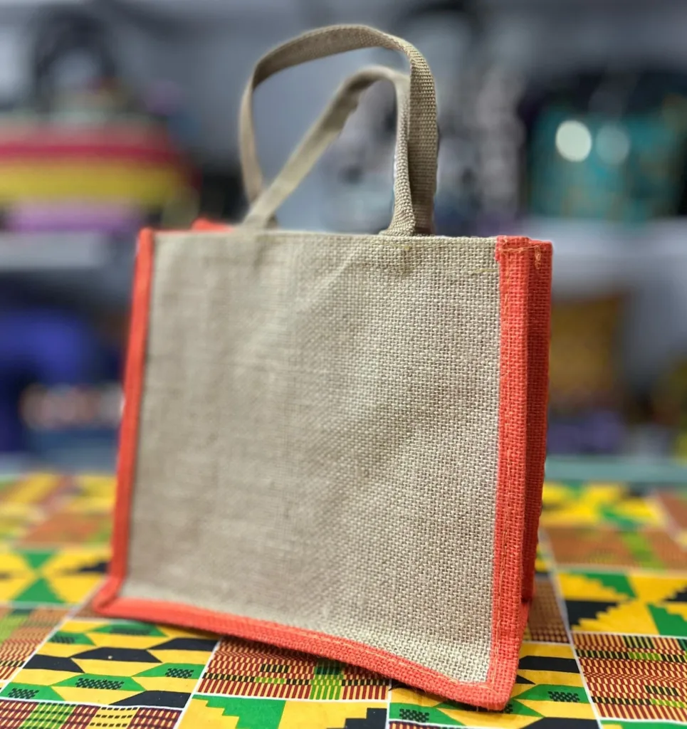 Natural Jute Tote Bag with Coral Trim in Lagos, Nigeria, from African Things