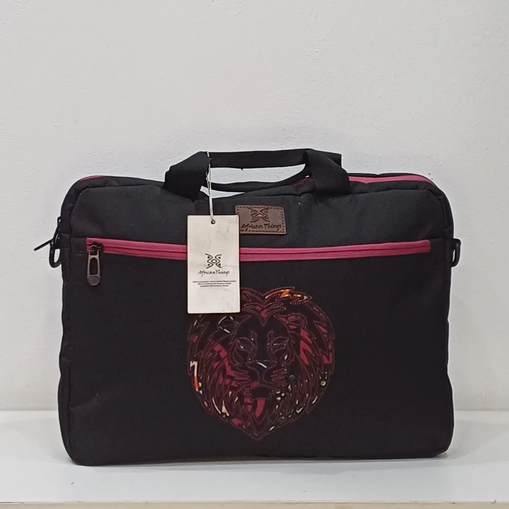 Oju-Lion-African-Print-Laptop-Bag-front-view