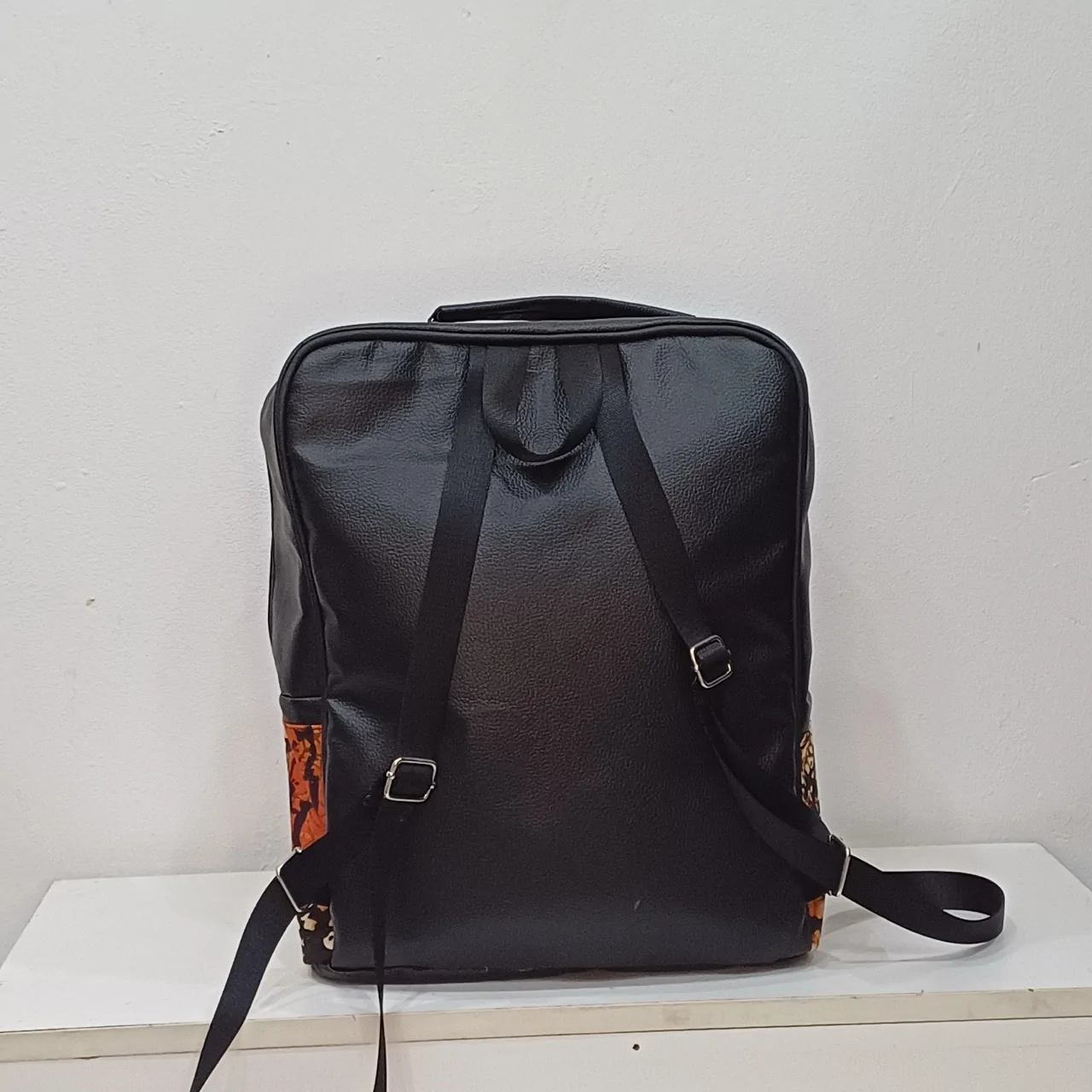 Uzuri African Print and Leather Backpack Side Back View Large