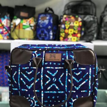 Brown and Blue Leather and African Print Adire Laptop bags