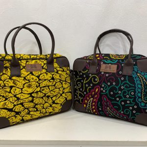 Brown and yellow Leather and African Print Adire Laptop bags