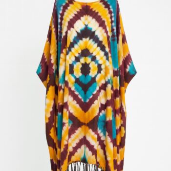 Adire print dress with fringe