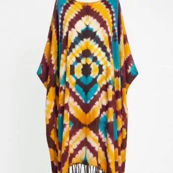 Adire print dress with fringe