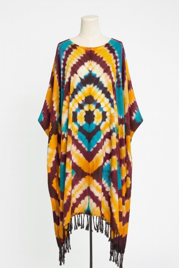 Adire print dress with fringe