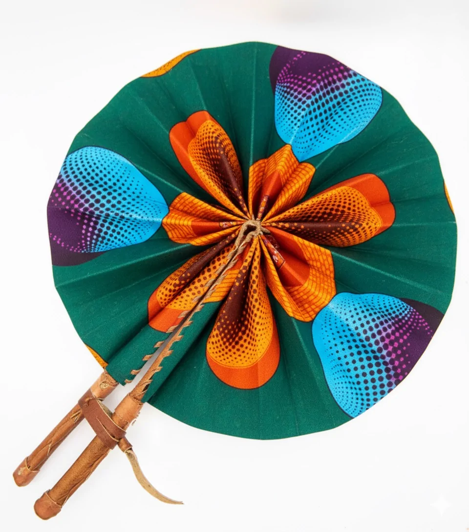 african print ankara foldable hand fan leather wood 110