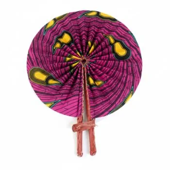 african print ankara foldable hand fan leather wood 12