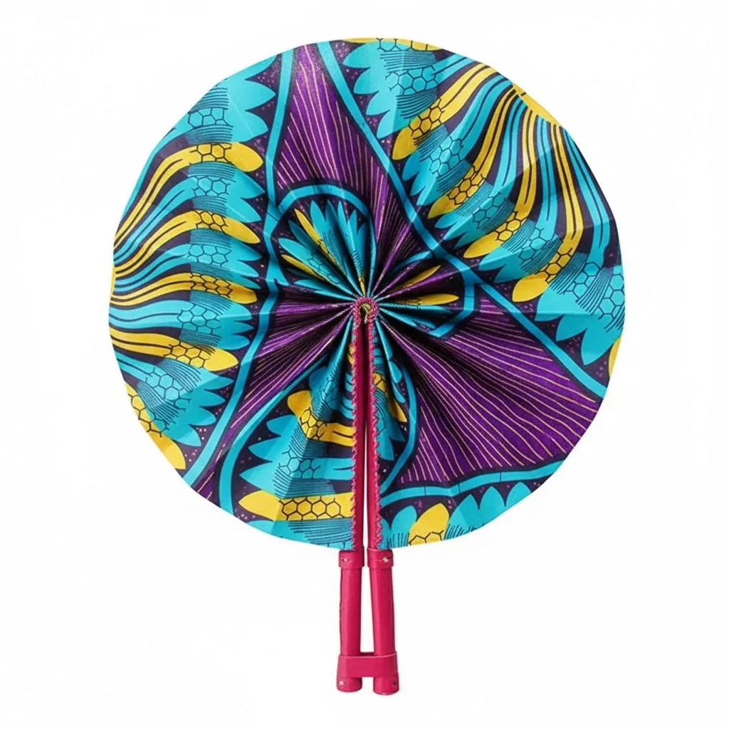 african print ankara foldable hand fan leather wood 14