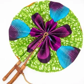 african print ankara foldable hand fan leather wood 15