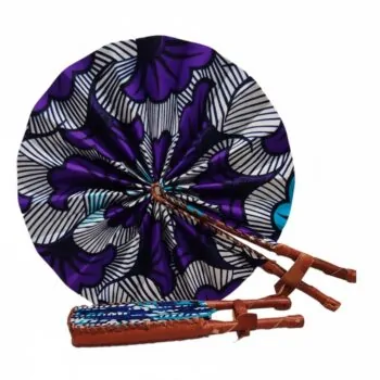 african print ankara foldable hand fan leather wood 18