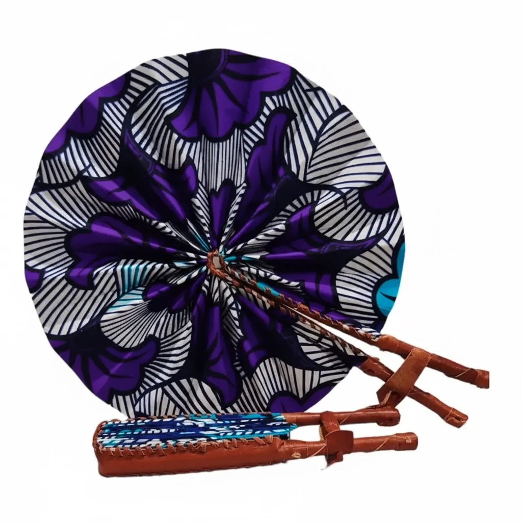 african print ankara foldable hand fan leather wood 18