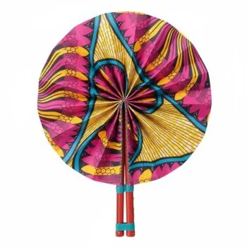 african print ankara foldable hand fan leather wood 19