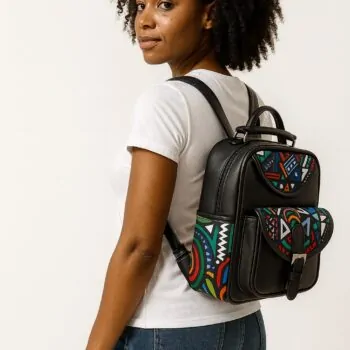 ankara african print backpack on a lady