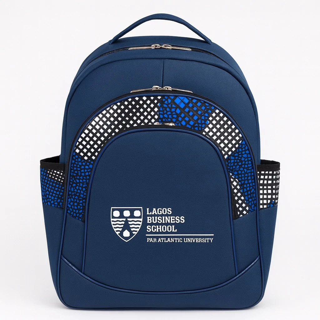 Blue custom branded corporate gift school bag/backpack.