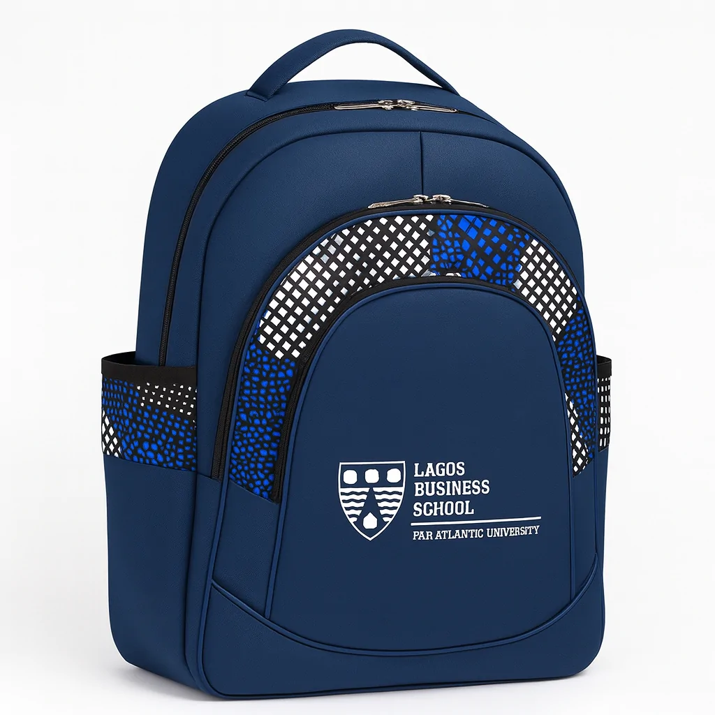 Blue custom branded corporate gift school bag/backpack.