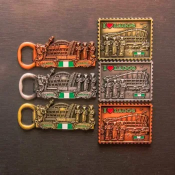 Vibrant Lagos/Abuja, Nigeria metal magnets plus bottle opener