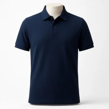 Customizable men’s polo shirt in vivid royal blue with pointed collar and three-button placket.