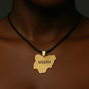 Nigeria map necklace pendant on a lady.
