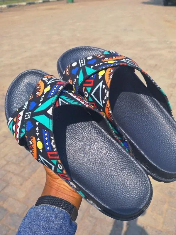 African print slippers with Ankara styled straps.