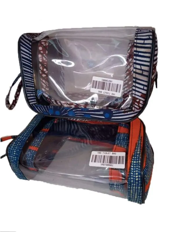 A stylish Ankara transparent toilet toiletry bag.