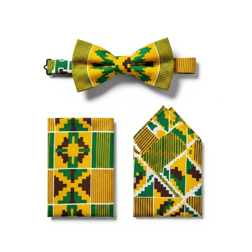 Kente African print bow tie, pocket square set - Perfect gift as a surprise romantic gift idea for a boyfriend