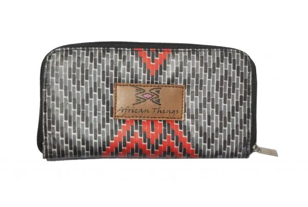 African Things Grey and Red Ankara wallet.
