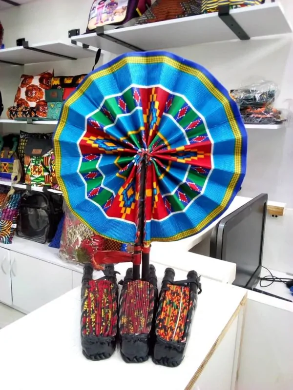 Colorful African print hand fan.