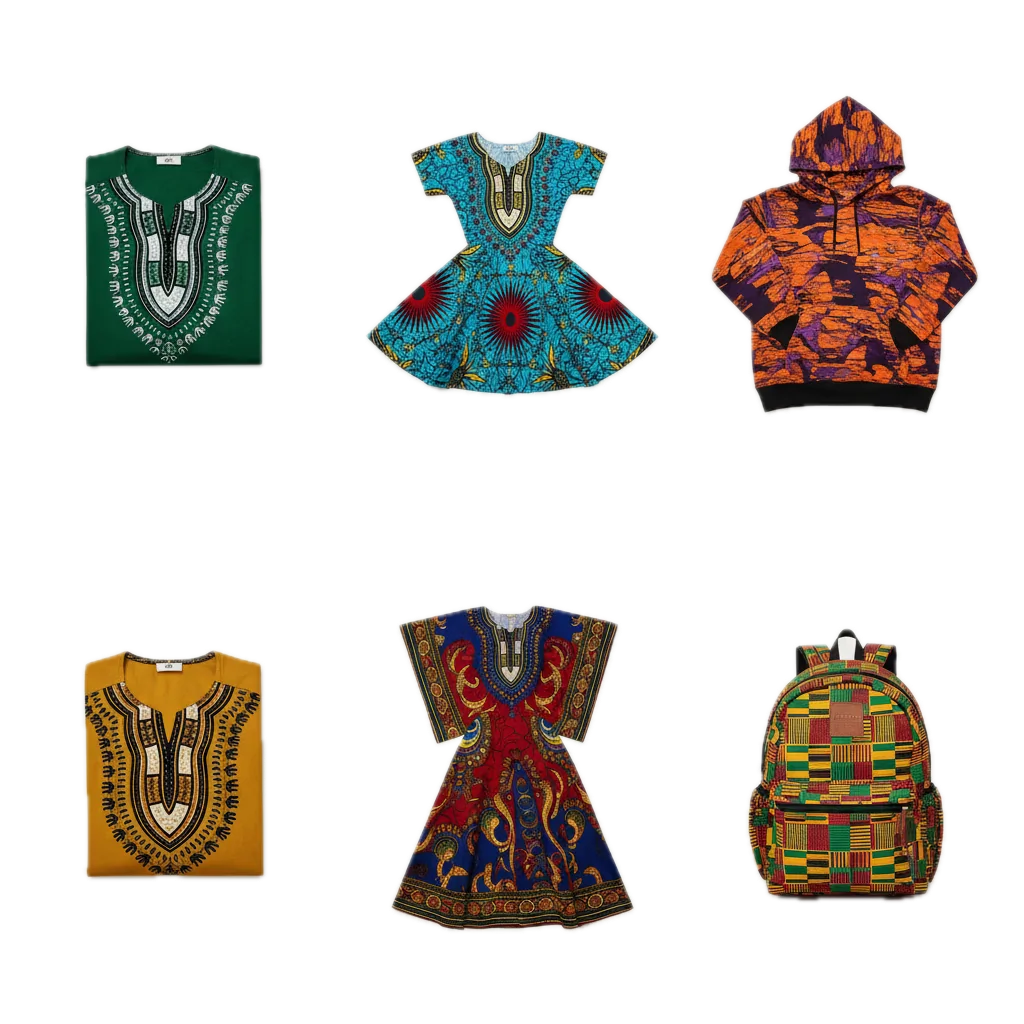 Different dashiki products available on the African Things website