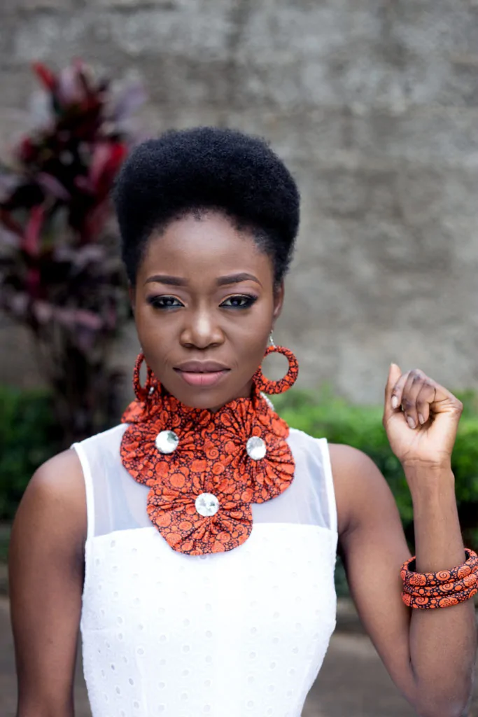 Orange African Print necklace, earring and bangle