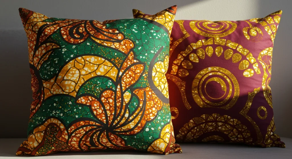 Two colorful Ankara throw pillows