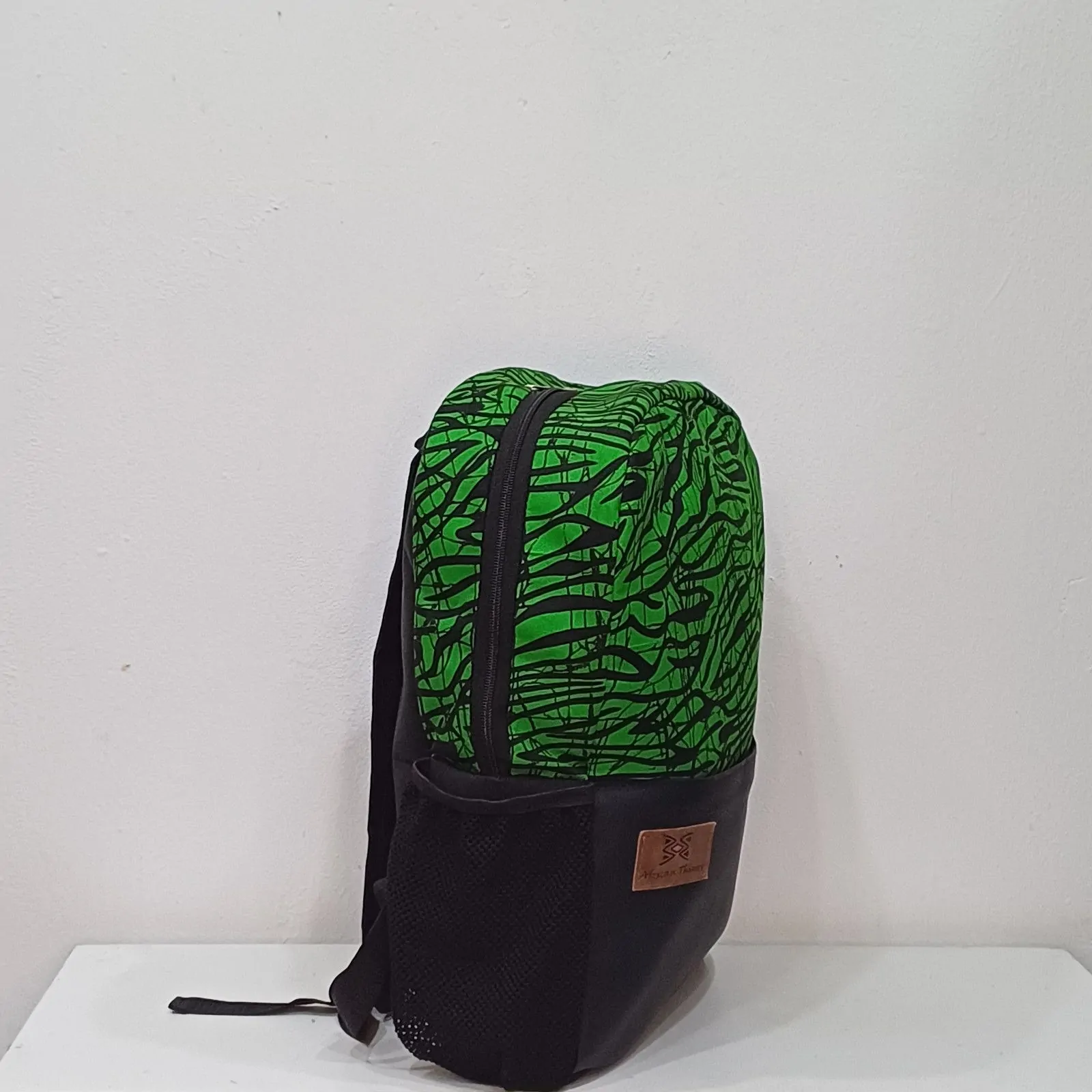 Green Half n half African Print Backpack 3