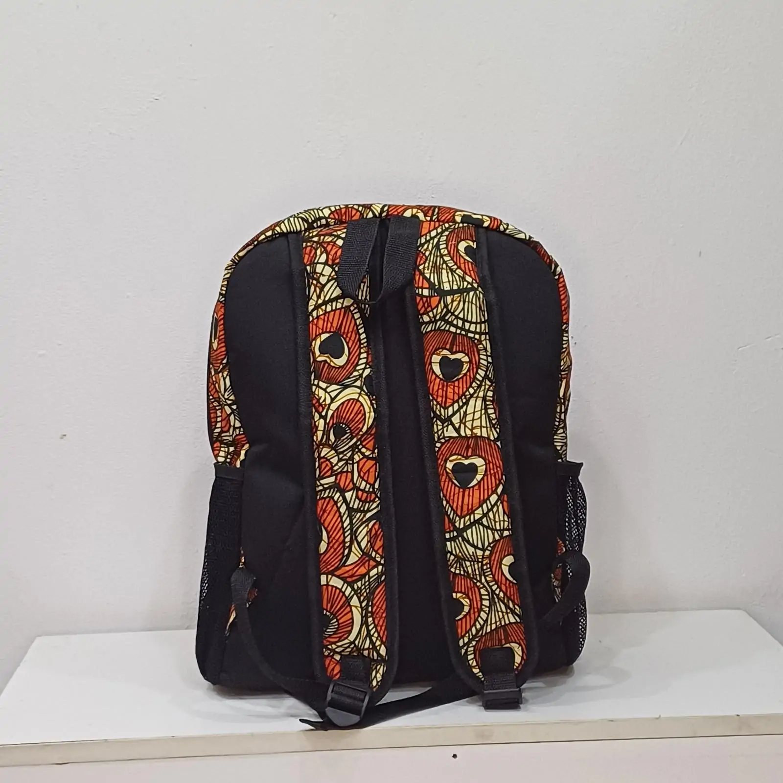 Half n Half Leather and African Print Backpack 1