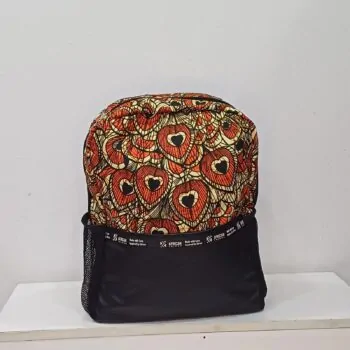 Half n Half Leather and African Print Backpack 2