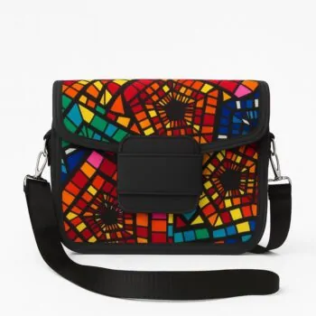 Ankara side bag with vibrant multicolor geometric African print design.